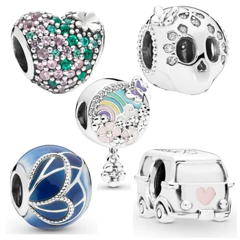 New Authentic 925 Sterling Silver Skull Camper Van Beads Ladybird Butterfly Charm Bracelet