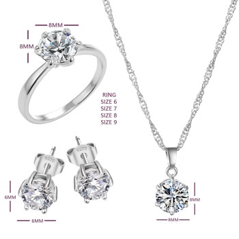 Silver Color Fashion Jewelry Sets Cubic Zircon Statement Necklace & Earrings Rings Wedding Jewelry 1