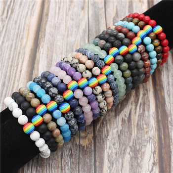 Natural Stone LGBT Pride Strand Couple Rainbow Bracelets Handmade Jewelry