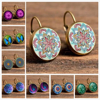 Fashion Flower Printed Hoop Earrings Jewelry Big Round Earring Hoop Women Wedding
