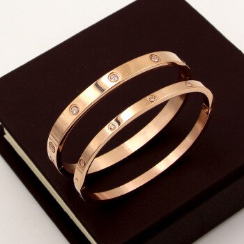 Beautiful Lovers Bracelets Stainless Steel Bangles Cubic Zirconia Golden Woman Jewelry Gifts 1