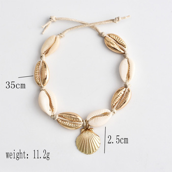 Vintage Antique Gold Color Anklet Women shell sequins Beads