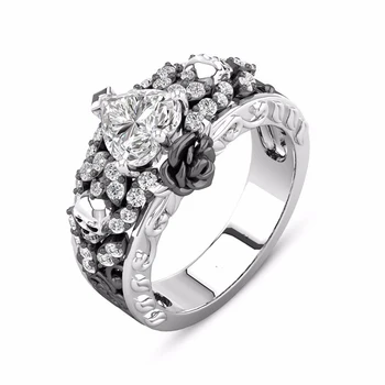Vintage Gothic Devil Death Skull Rose Color Rings Engagement Shiny Crystal Rose Flower Ring 1