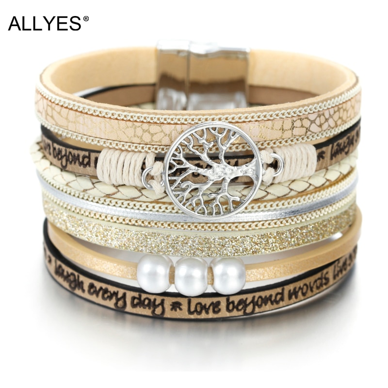 ALLYES Leather Bracelets Tree of Life Ladies Bohemian Multilayer Wide Wrap Bracelet ALLYES Leather Bracelets Tree of Life Ladies Bohemian Multilayer Wide Wrap Bracelet
