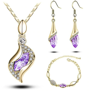 MODA Elegant Luxury Design New Fashion  Gold Filled Colorful Austrian Crystal Drop Jewelry Sets