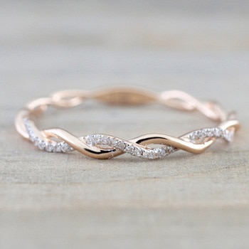Rose Gold Color Twist Classical Cubic Zirconia Wedding Engagement Ring for Woman Girls Austrian Crystals Gift