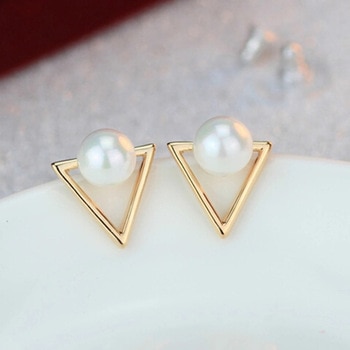 Hot Fashion Nickel Free Pearl Triangle Stud Earrings Fashion Jewelry