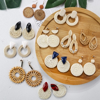 AENSOA Multiple Korea Handmade Bamboo Braid Pendent Drop Earrings