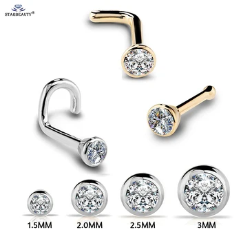 Zircon Gem Bone Nose Stud Piercing Earring Anodized Rose gold Color Ring Prong CZ Jewelry