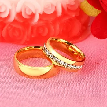 Vnox Personalized Gold-color Wedding Bands Jewelry Stainless Steel Engagement Ring 1