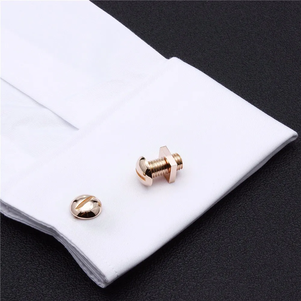 Rose Gold Screw Cufflinks HAWSON Fashion Men's Cuff links Jewelry Accessory With Velvet Bag