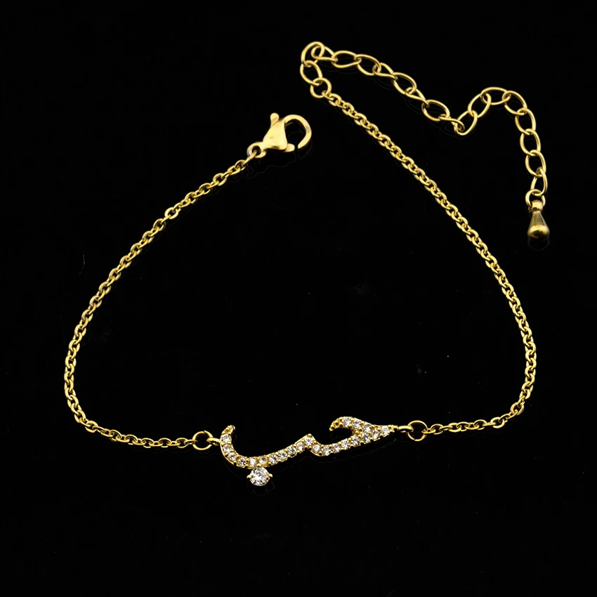 Full Crystal Quote In Arabic Bracelets For Women Engagement Jewelry Stainless Steel Chain Gold Filled Friendship Bracciali Donna