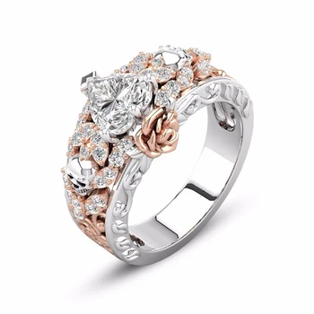Vintage Gothic Devil Death Skull Rose Color Rings Engagement Shiny Crystal Rose Flower Ring
