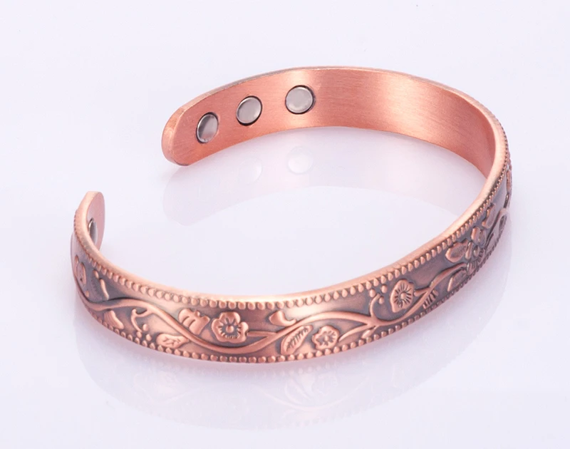 Magnetic Pure Copper Bracelet Femme Benefit 9mm Vintage Flower Energy Magnetic Copper Bracelet Adjustable Bracelet for Women