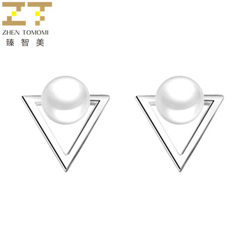 Hot Fashion Nickel Free Pearl Triangle Stud Earrings Fashion Jewelry  1