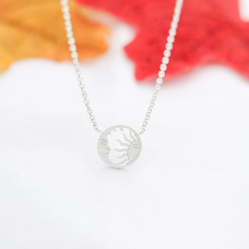 Minimal Disc Coin Necklace Stainless Steel Moon and Sun Face Pendants Necklaces For Women Fashion Jewellery Bijoux Femme 2020