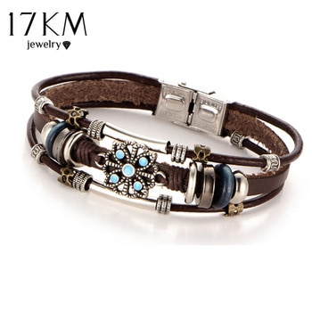 Vintage Flower Bracelets & Bangle Boho Multiple Layers Leather Bracelet Wrap Female Punk Jewelry