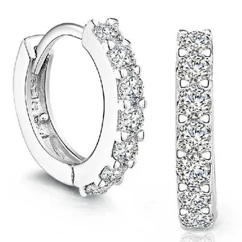 Silvering Plated Earrings Small Round Rhinestones Hoop Earrings Women's Fashion Jewelry