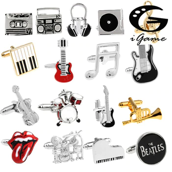 Free Shipping 18 Designs Guitar Cufflinks Music Design Musical Note Cuff Links Piano Bass Cuffs