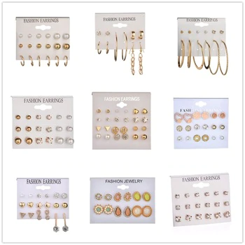 MissCyCy Heart Flowers Infinite Symbol Stud Earrings Set Rhinestone imitation for Women Gift