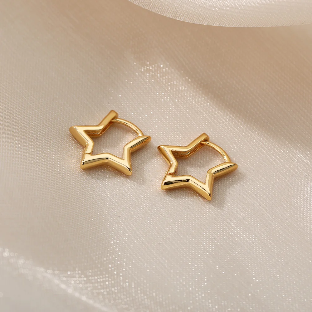 Geometric Star Earrings For Women Girl Stainless Steel Gold Plated Minimalist Punk Star Hoop Earring Christmas Jewelry Gift Geometric Star Earrings For Women Girl Stainless Steel Gold Plated Minimalist Punk Star Hoop Earring Christmas Jewelry Gift
