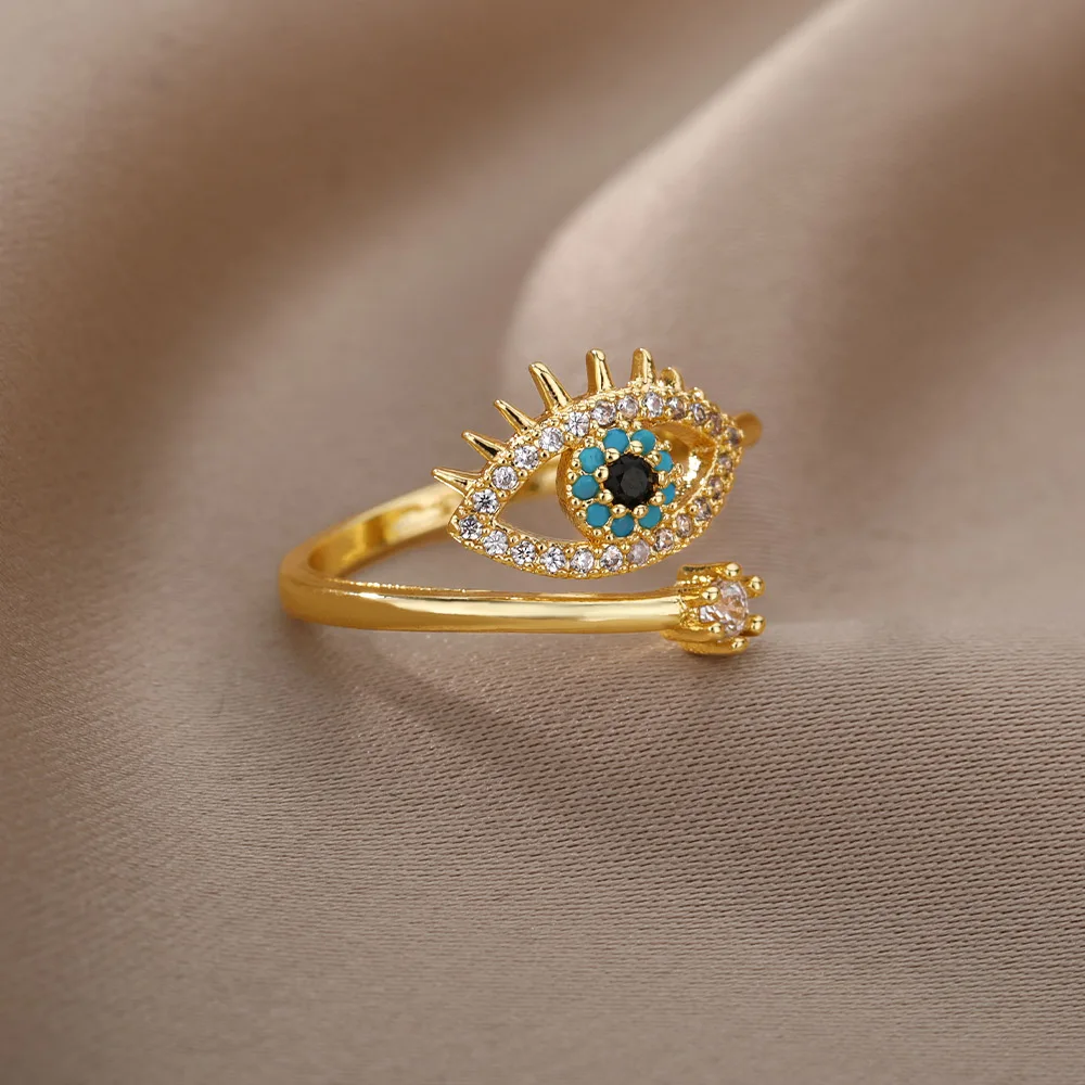 Lucky Turkish Blue Evil Eye Rings For Women Open Adjustable Stainless Steel Ring 2022 Trend Wedding Band Couple Jewelry Gift Lucky Turkish Blue Evil Eye Rings For Women Open Adjustable Stainless Steel Ring 2022 Trend Wedding Band Couple Jewelry Gift