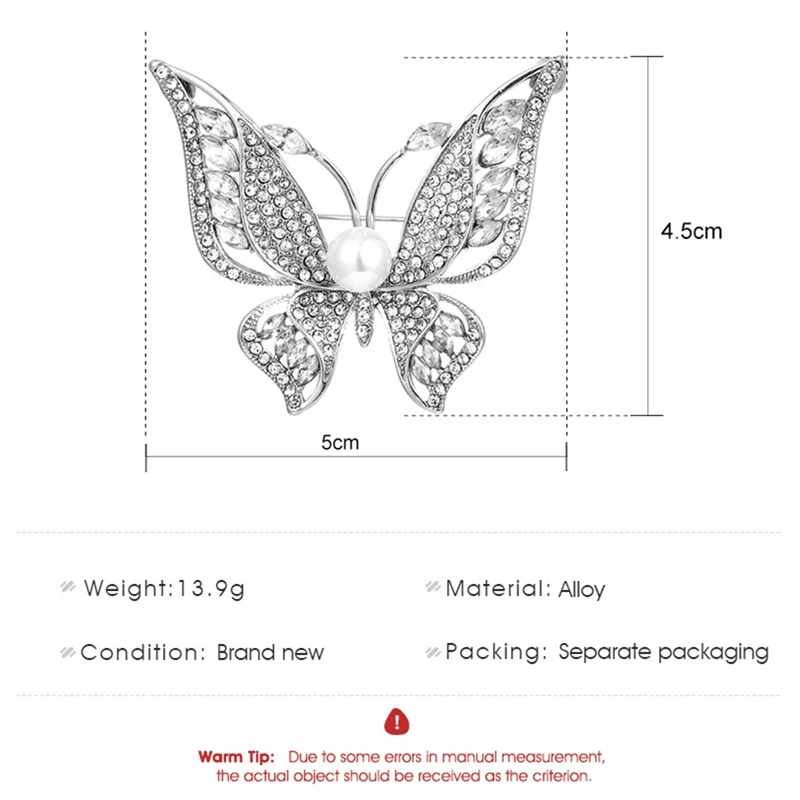 Korea Fashion Rhinestone Butterfly Brooch For Women Premium Brilliant Alloy Badge Retro Pin Clothing Accessories