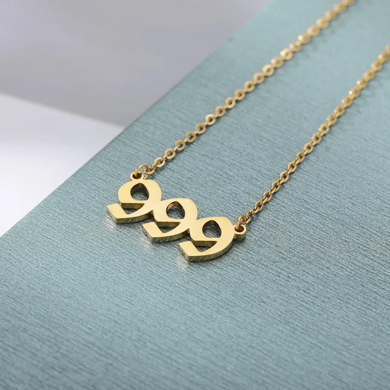 Custom 111 222 333 444 555 666 777 888 999 Year Angel Number Necklace For Women Stainless Steel Choker Collars Femme Jewelry