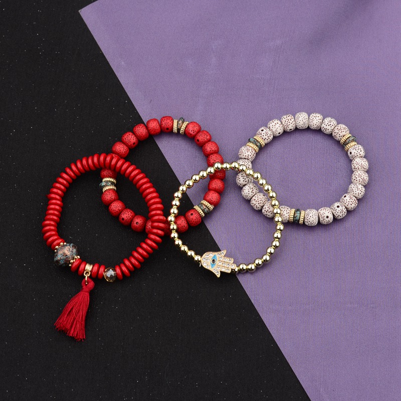 Vintage Bohemia Women Bracelets Set Charm Hand Stone Beads Tassel Pendents Bracelets Pour Les Femmes 4Pcs/Lot