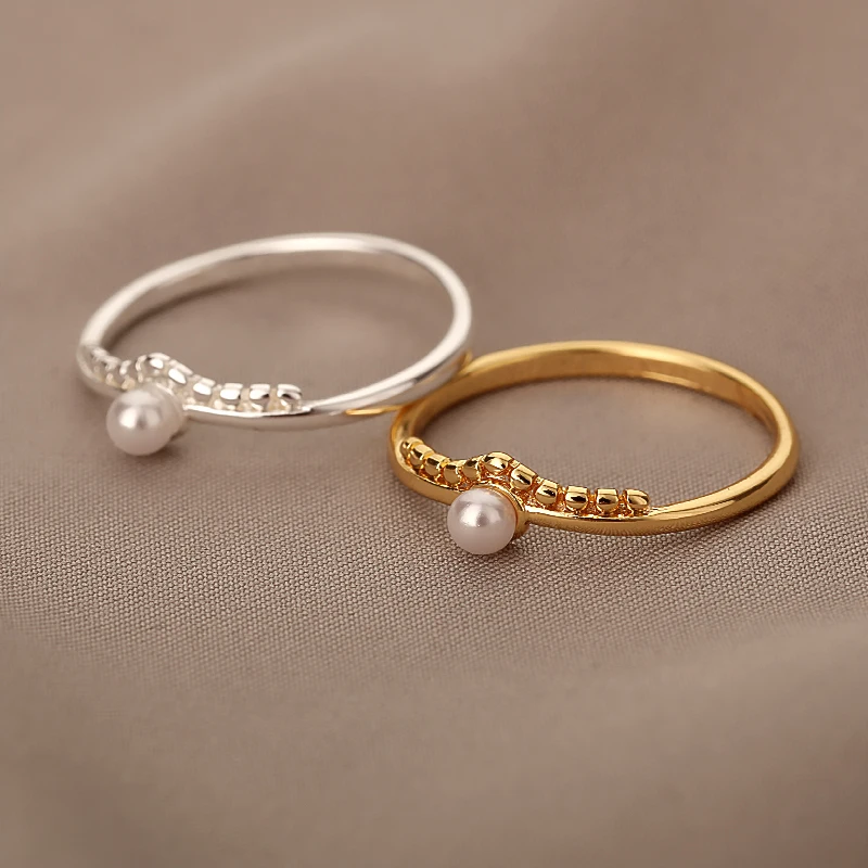 Opal Finger Rings For Women Stainless Steel Adjustable Couple Ring Geometric Handmade Aesthetic Jewelry Gift Anillos 2022