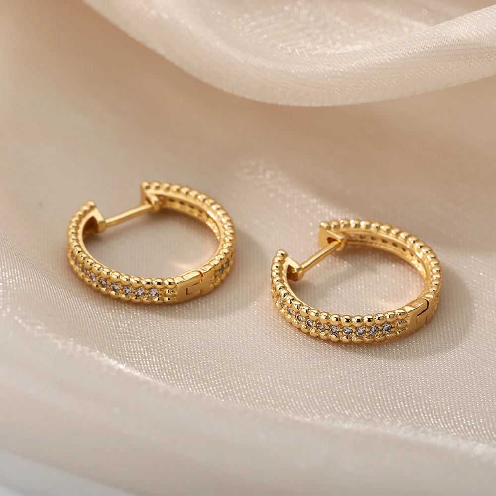 Zircon Round Studs Earrings For Women Crystal Rhinestone Stainless Steel Geometric Earrings Jewelry Circle Ear Buckle Femme