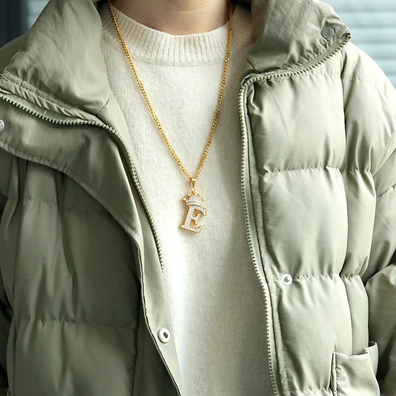 Crystal Crown Necklace For Man Women Initial Letter Necklaces Hip Hop Alphabet Pendant Goth Chain Jewelry Gifts For Kids Bijoux