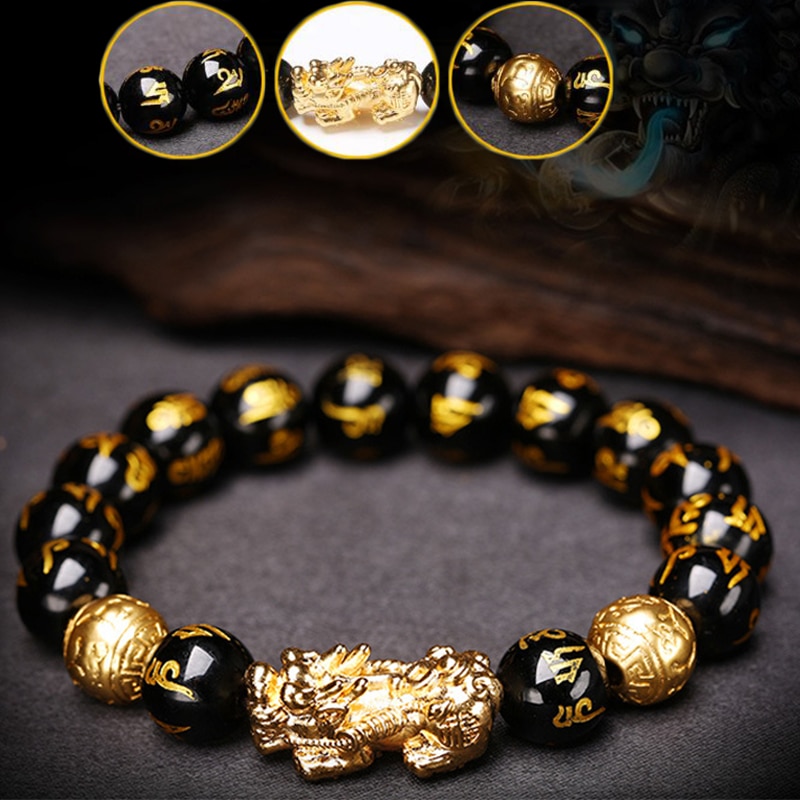 2PCS Obsidian Stone Beads Bracelet Pixiu Bracelet Black Wealth Bracelet Feng shui Bracelets Luck Bracelet for Women Men 2022