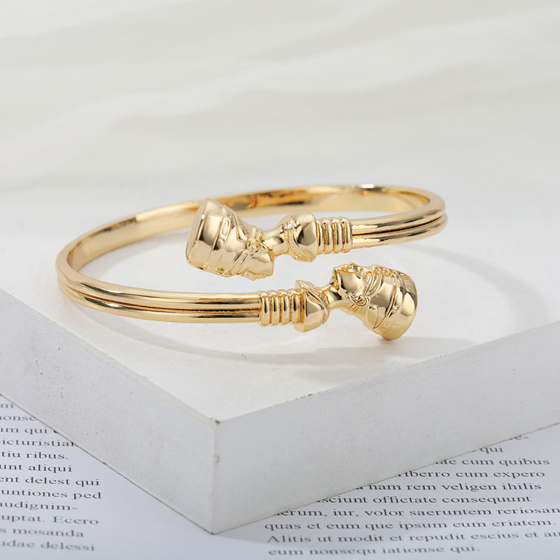 African Jewelry Egyptian Queen Nefertiti Bracelets For Women Gold Cuff Bracelet Stainless Steel Vintage Adjustable Bangle Gifts