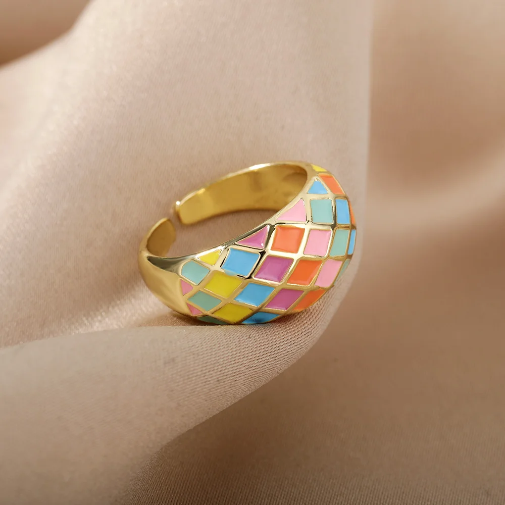 Colorful Enamel Rings For Women Adjustable Open Stainless Steel Finger Ring 2022 Trend Femme Aesthetic Jewelry anillos mujer Colorful Enamel Rings For Women Adjustable Open Stainless Steel Finger Ring 2022 Trend Femme Aesthetic Jewelry anillos mujer
