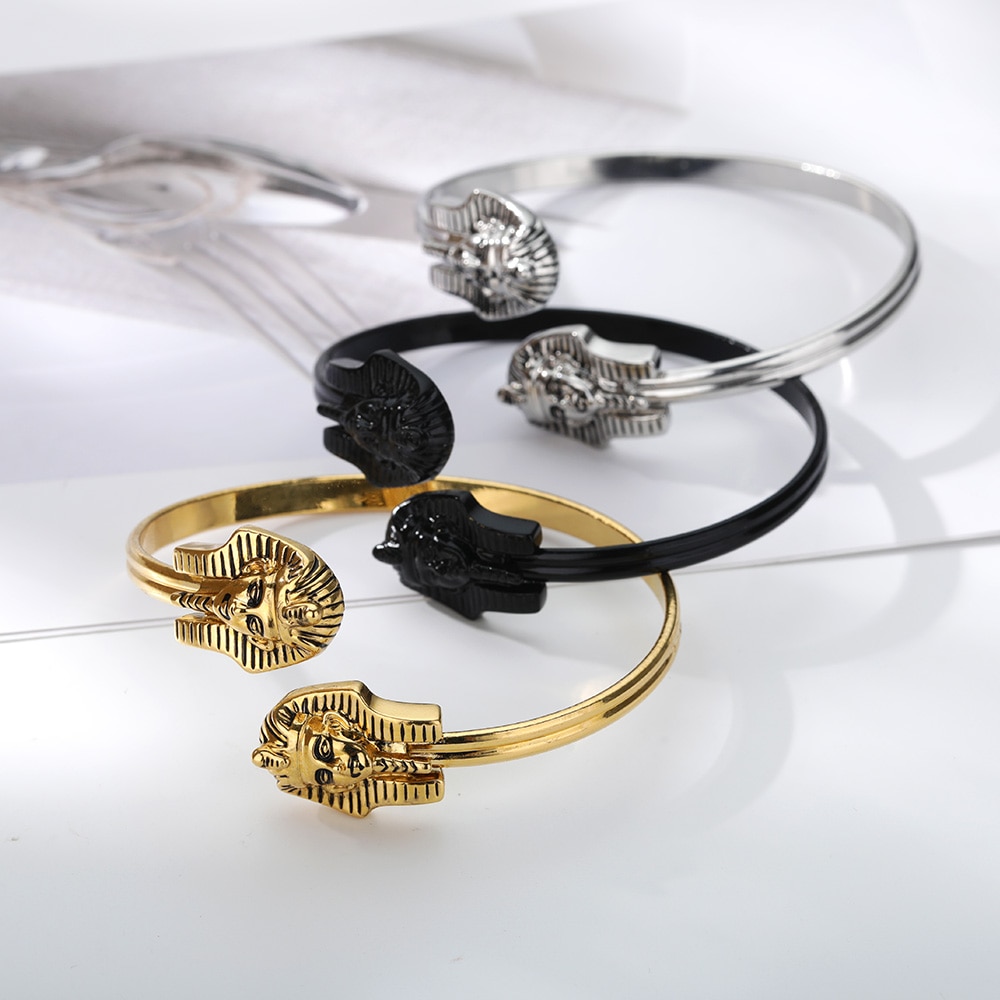 African Jewelry Egyptian Queen Nefertiti Bracelets For Women Gold Cuff Bracelet Stainless Steel Vintage Adjustable Bangle Gifts