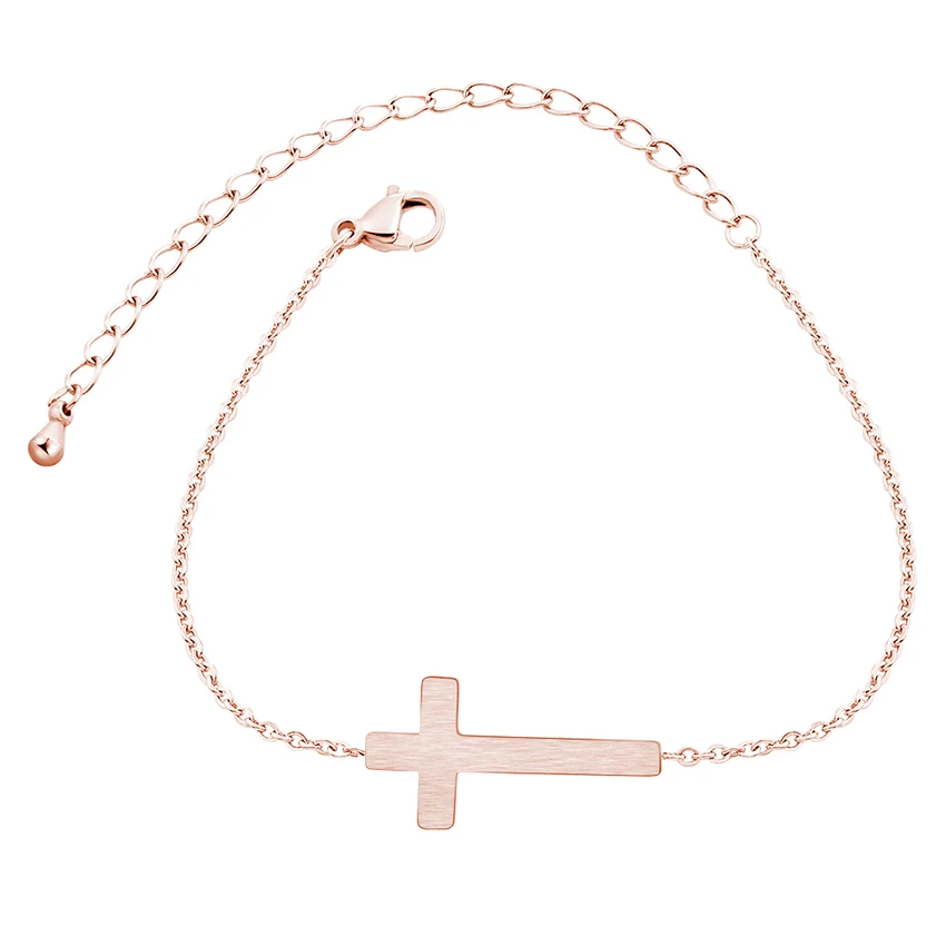 Crucifix Jesus Christian Horizontal Sideways Cross Charm Bracelets for Women Stainless Steel Bridesmaids Gift Pulseira Feminina
