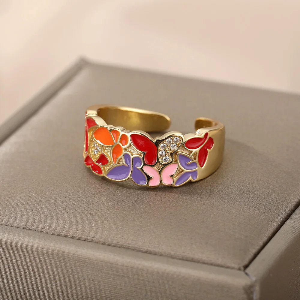 Colorful Enamel Rings For Women Adjustable Open Stainless Steel Finger Ring 2022 Trend Femme Aesthetic Jewelry anillos mujer Colorful Enamel Rings For Women Adjustable Open Stainless Steel Finger Ring 2022 Trend Femme Aesthetic Jewelry anillos mujer