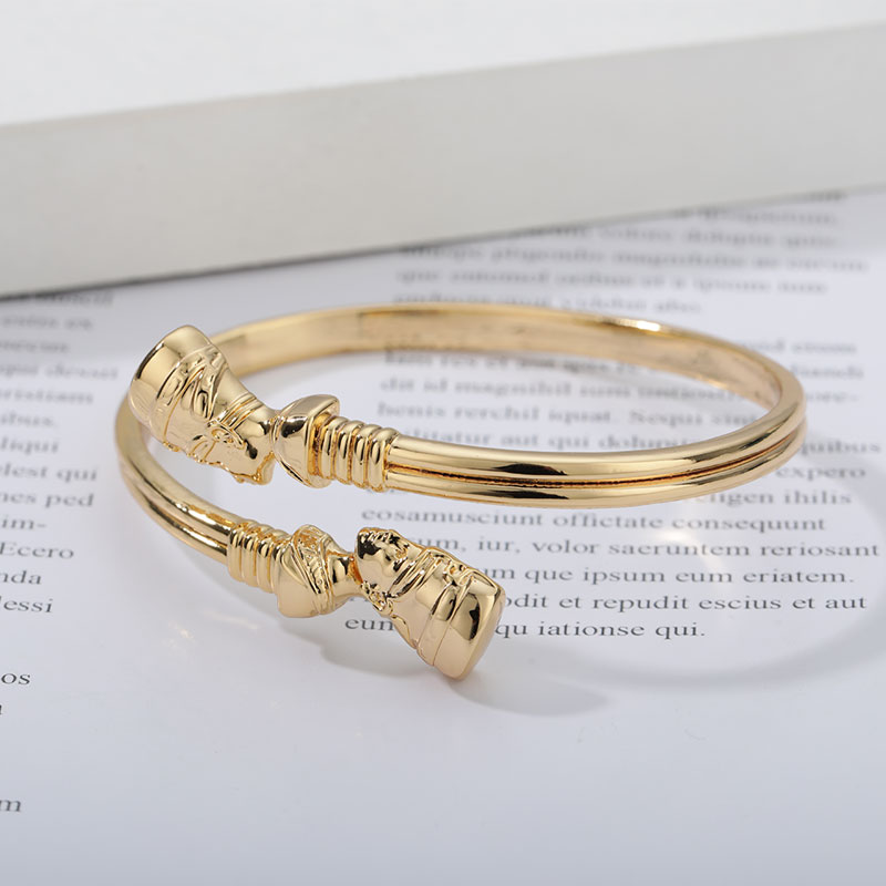 African Jewelry Egyptian Queen Nefertiti Bracelets For Women Gold Cuff Bracelet Stainless Steel Vintage Adjustable Bangle Gifts