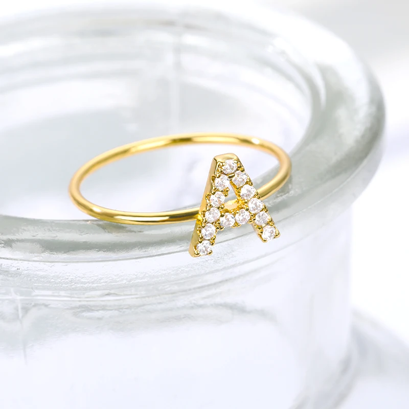 Zircon Initial Letter Rings For Women Stainless Steel Ring A-Z Letters Finger Ring Couple Wedding Aesthetic Jewelry Gift 2022