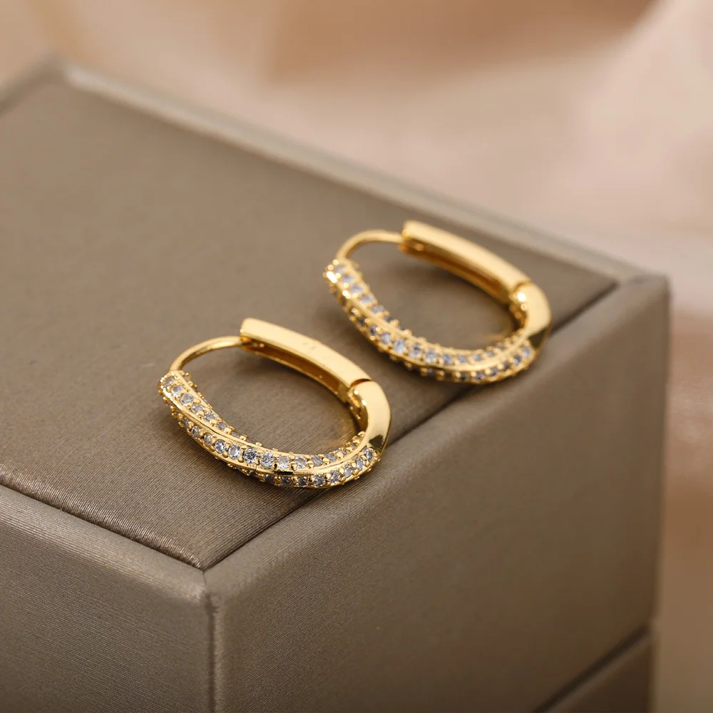 Geometric Irregular Hoop Earrings For Women Stainless Steel Zircon Hoops Gold Silver Color Round Earring Anti-allergy Jewelry Geometric Irregular Hoop Earrings For Women Stainless Steel Zircon Hoops Gold Silver Color Round Earring Anti-allergy Jewelry