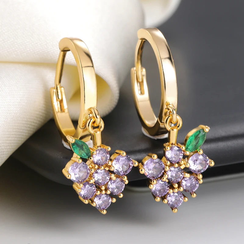 2021 Fashion Korean Fruit Shaped Drop Earrings For Women Sweet Girls Cute Purple Grapes Brincos Line Pendientes Jewelry Gifts