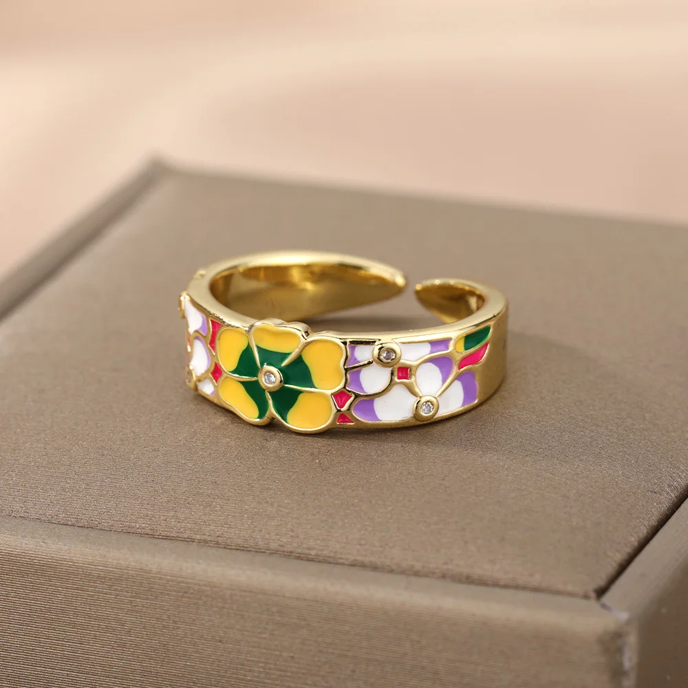 Colorful Enamel Rings For Women Adjustable Open Stainless Steel Finger Ring 2022 Trend Femme Aesthetic Jewelry anillos mujer Colorful Enamel Rings For Women Adjustable Open Stainless Steel Finger Ring 2022 Trend Femme Aesthetic Jewelry anillos mujer
