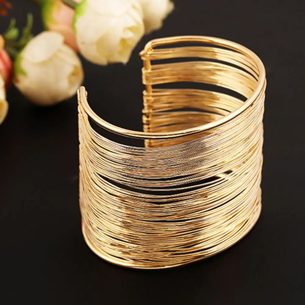Fashion Women Multilayer Metal Wires Strings Open Bangle Wide Cuff Bracelet Girls Fashion Jewelry Accessories hand ring bracelet Fashion Women Multilayer Metal Wires Strings Open Bangle Wide Cuff Bracelet Girls Fashion Jewelry Accessories hand ring bracelet