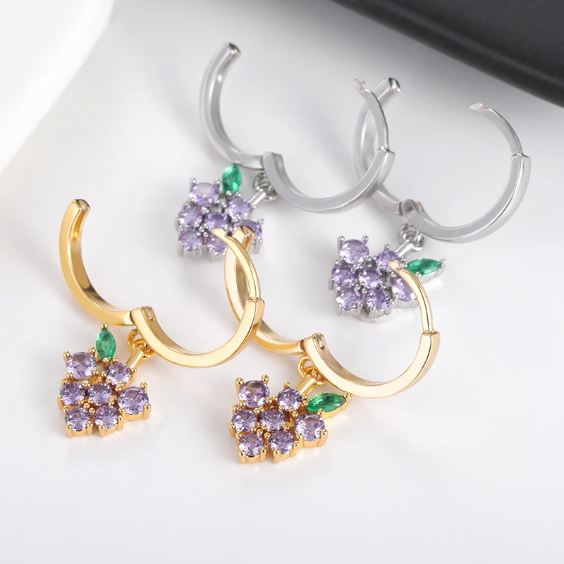 2021 Fashion Korean Fruit Shaped Drop Earrings For Women Sweet Girls Cute Purple Grapes Brincos Line Pendientes Jewelry Gifts