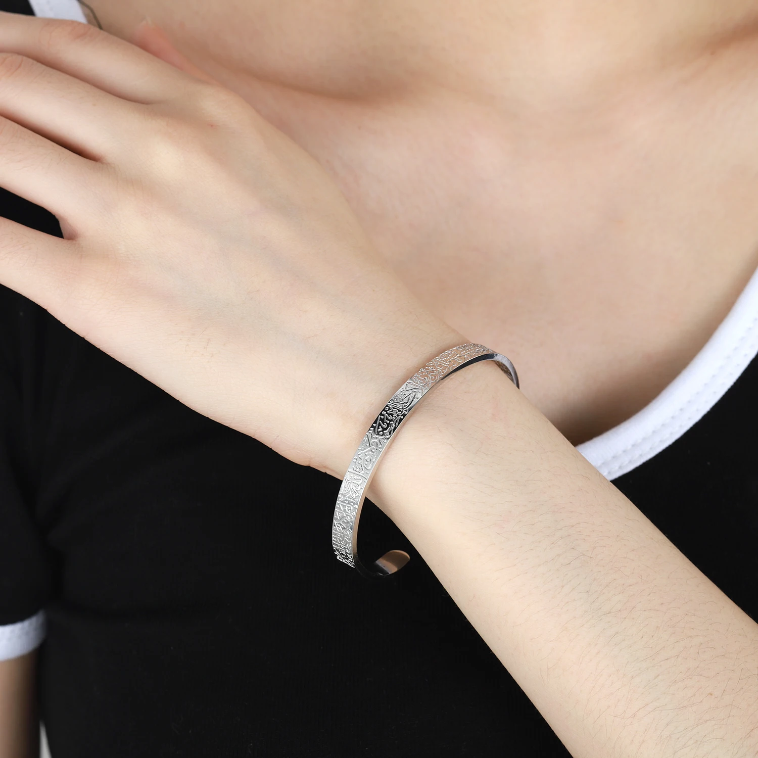 AYATUL KURSI CUFF | WOMEN Serenity Prayer Personalised Bracelet Allah Islam Muslim Arab Stainless Steel Deep Engraved Bangle