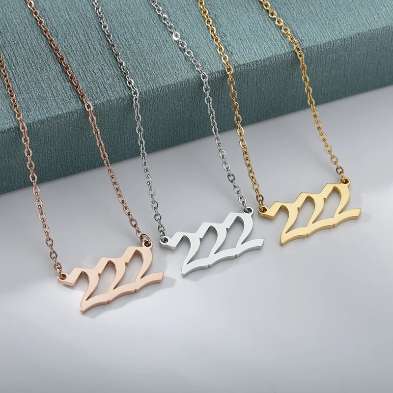 Custom 111 222 333 444 555 666 777 888 999 Year Angel Number Necklace For Women Stainless Steel Choker Collars Femme Jewelry