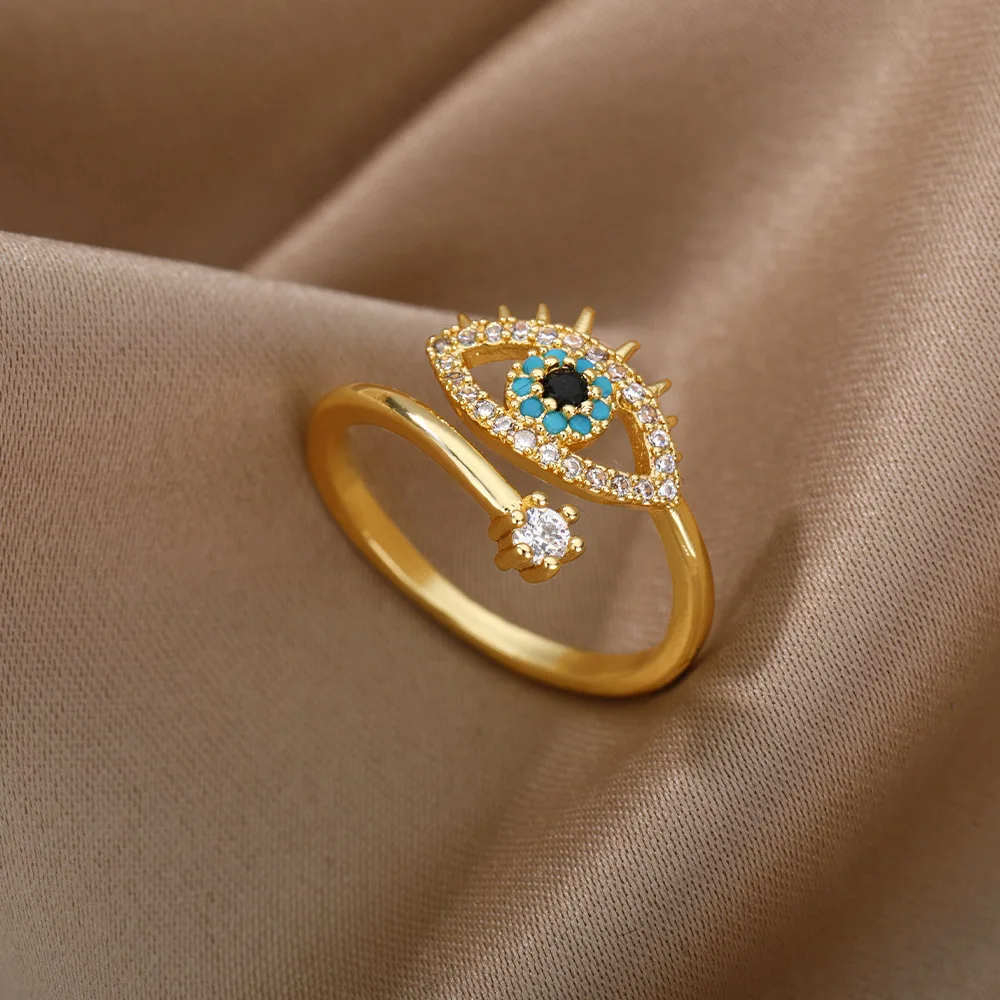 Lucky Turkish Blue Evil Eye Rings For Women Open Adjustable Stainless Steel Ring 2022 Trend Wedding Band Couple Jewelry Gift Lucky Turkish Blue Evil Eye Rings For Women Open Adjustable Stainless Steel Ring 2022 Trend Wedding Band Couple Jewelry Gift