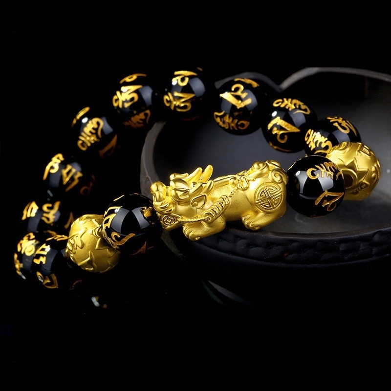 2PCS Obsidian Stone Beads Bracelet Pixiu Bracelet Black Wealth Bracelet Feng shui Bracelets Luck Bracelet for Women Men 2022