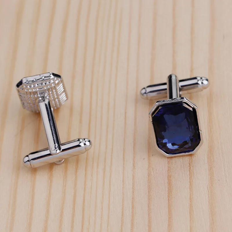 Luxury Blue Purple Cufflinks for Men High Quality Zircon Shirts Cuff Links Business Cuff Buttons Men's shirt Collar Pin Wedding